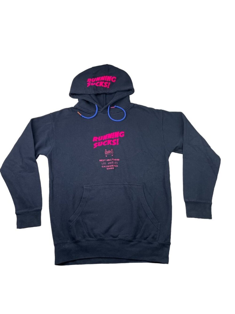 Grand Running Club GRC Men’s "Running Sucks" Hoodie Sweatshirt Navy Blue • Small
